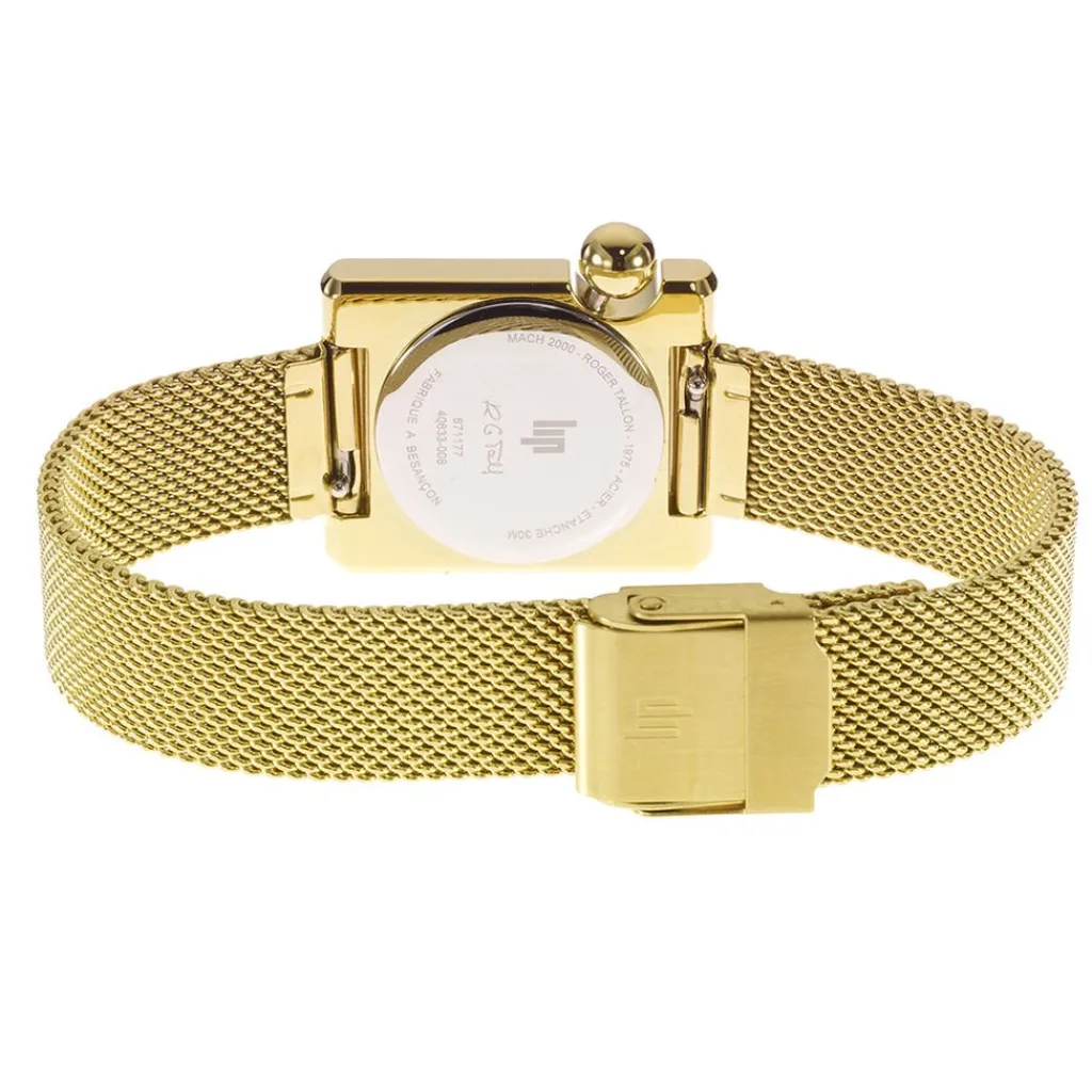 LIP Montre Mach 2000 Mini Square Doré cadran doré fond doré bracelet acier doré New