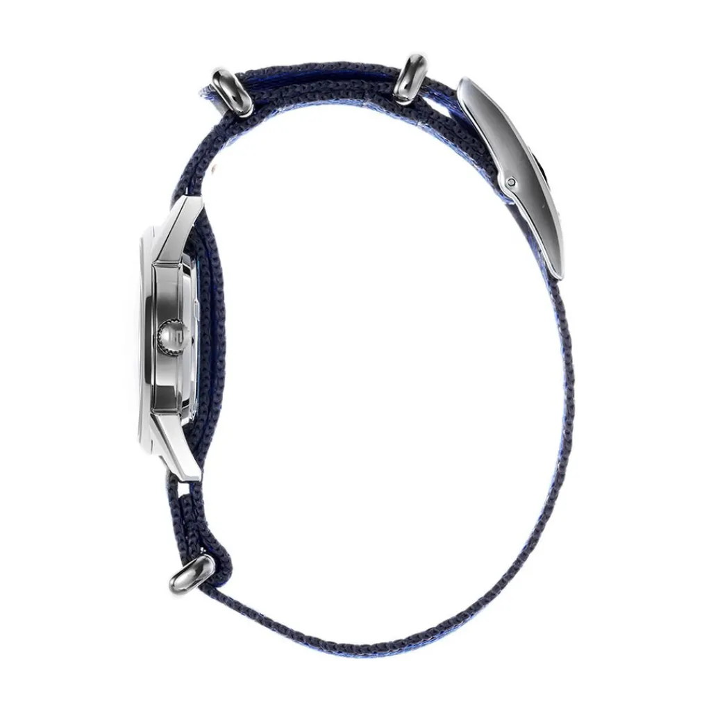 LIP Montre Mini Argenté cadran argenté fond argenté bracelet nylon bleu Sale