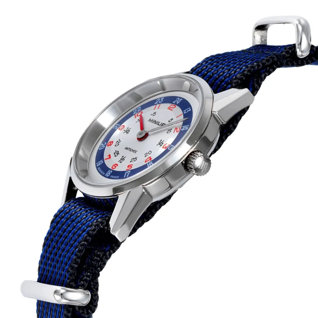 LIP Montre Mini Argenté cadran argenté fond argenté bracelet nylon bleu Sale