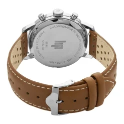 LIP Montre Rallye Bleu cadran argenté fond bleu bracelet cuir marron Hot