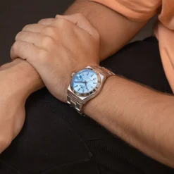 LOTUS Montre Automatico Bleu Sky cadran argenté fond bleu sky bracelet acier argenté Sale