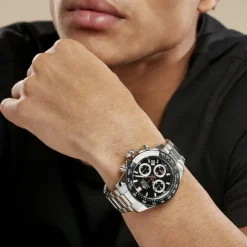 LOTUS Montre Freedom Collection Noir cadran argenté fond noir bracelet acier argenté Discount