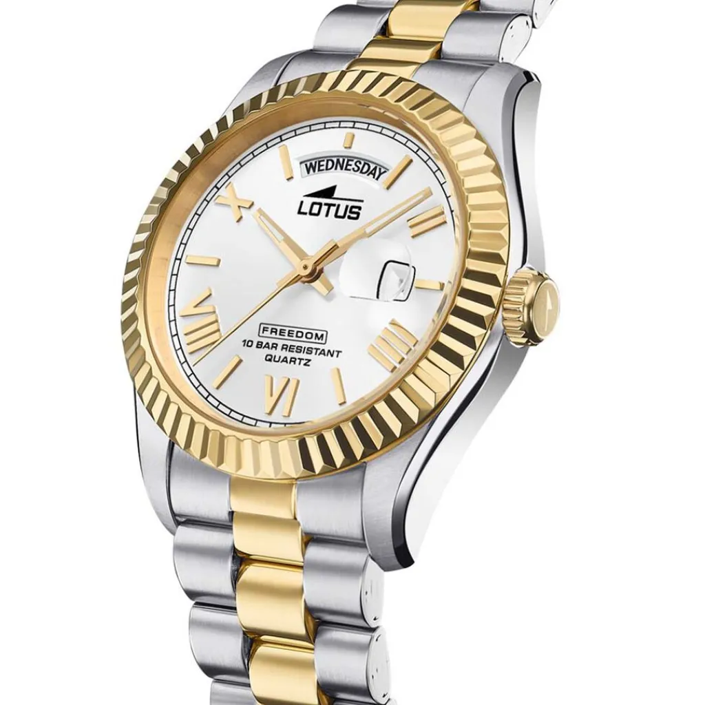 LOTUS Montre Freedom Collection Blanc cadran argenté fond blanc bracelet acier bicolore Discount