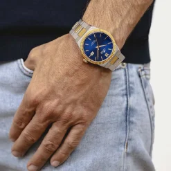 LOTUS Montre Freedom Collection Bleu cadran argenté fond bleu bracelet acier bicolore Outlet