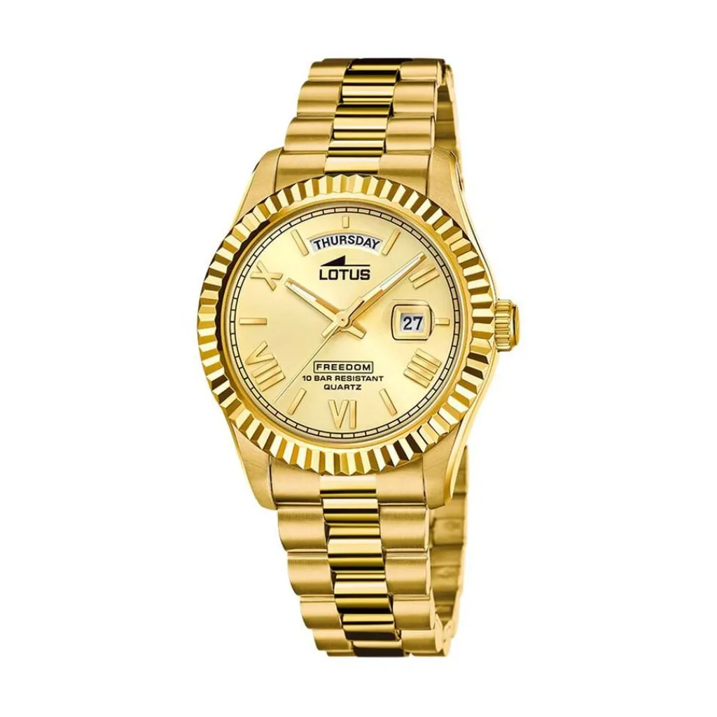 LOTUS Montre Freedom Collection Doré cadran doré fond doré bracelet acier doré New