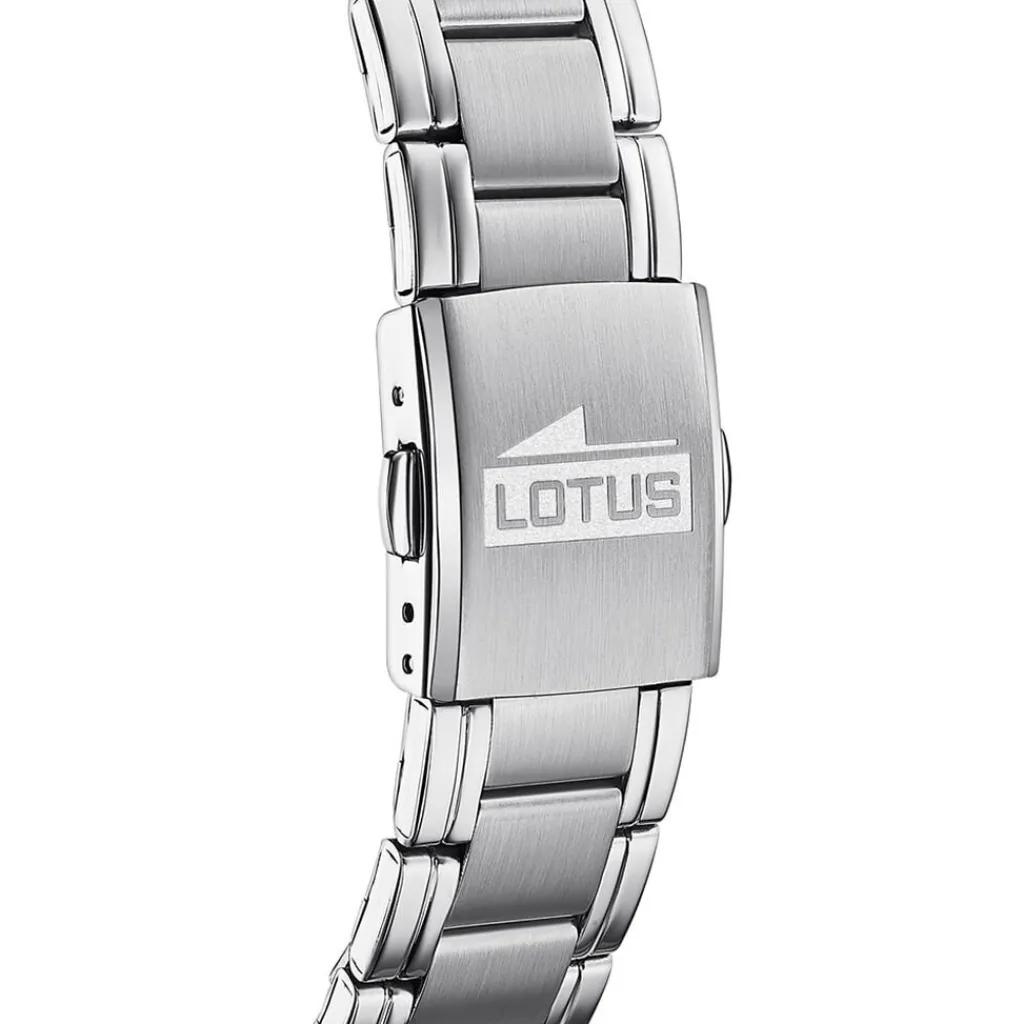 LOTUS Montre Multifunction Noir cadran argenté fond noir bracelet acier argenté Discount