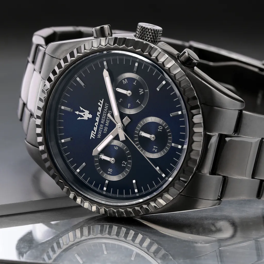 MASERATI Montre Competizione Bleu cadran gris fond bleu bracelet acier gris Hot