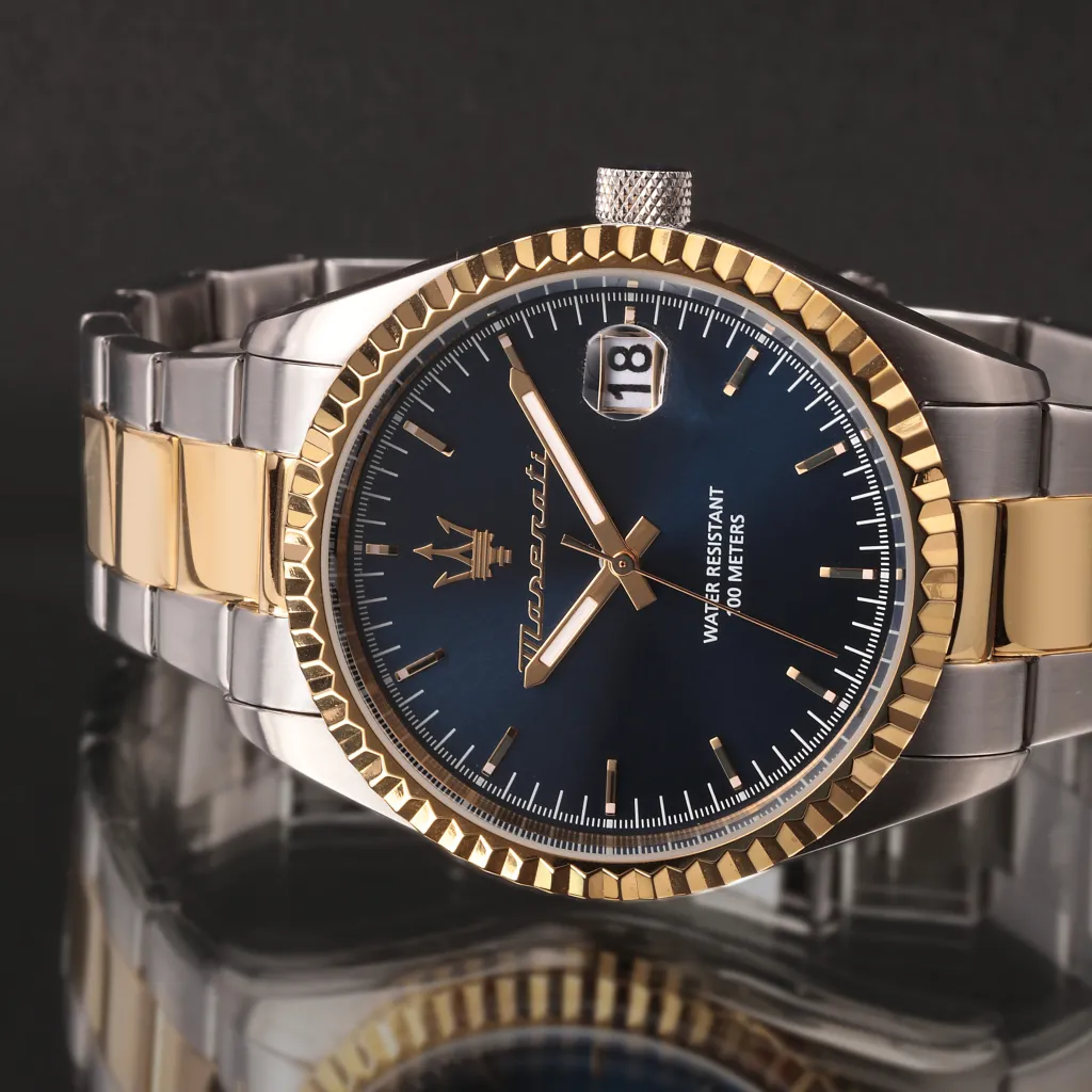 MASERATI Montre Competizione Bleu cadran argenté fond bleu bracelet acier bicolore Sale