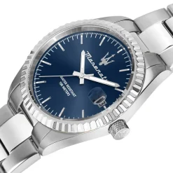MASERATI Montre Competizione Bleu cadran argenté fond bleu bracelet acier argenté