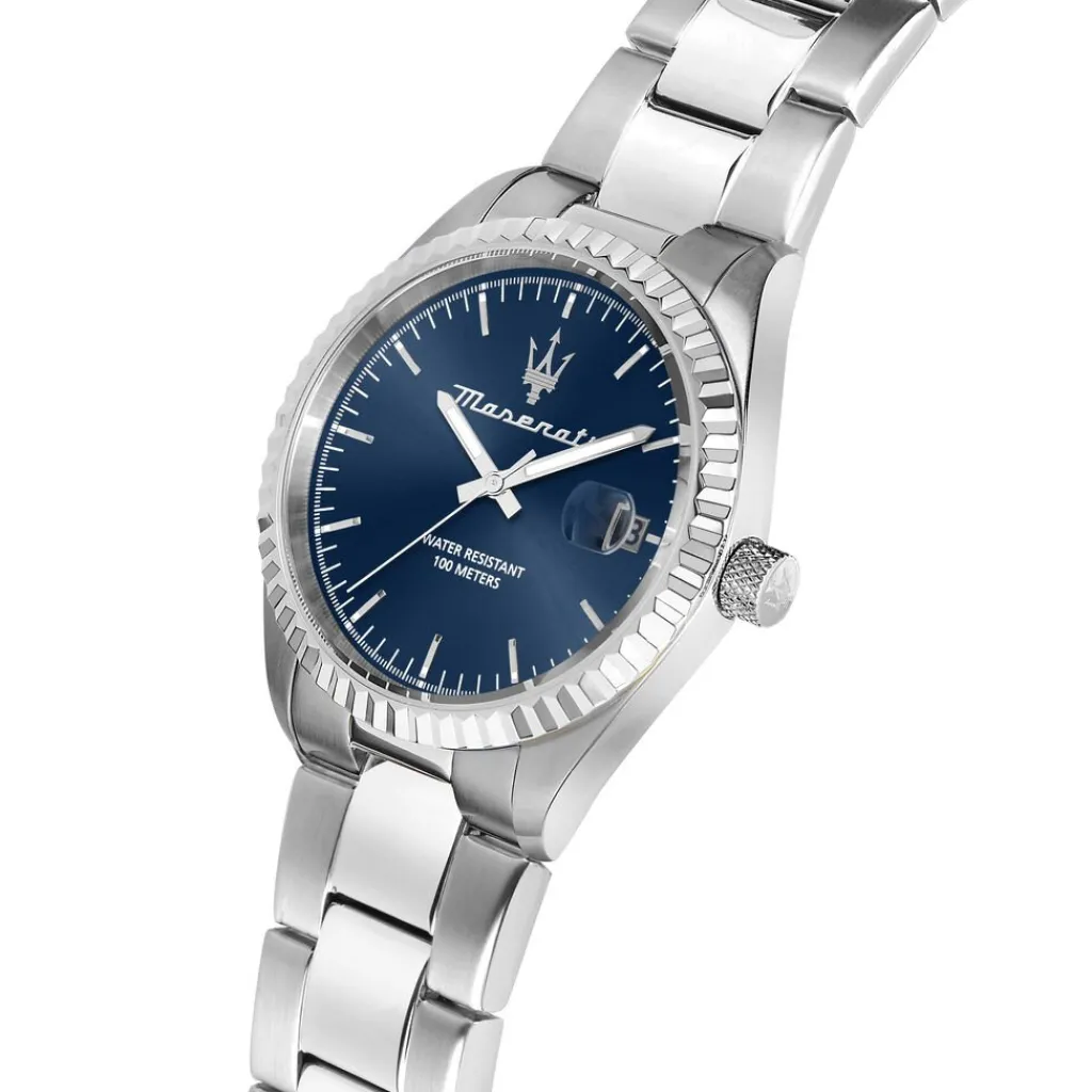 MASERATI Montre Competizione Bleu cadran argenté fond bleu bracelet acier argenté