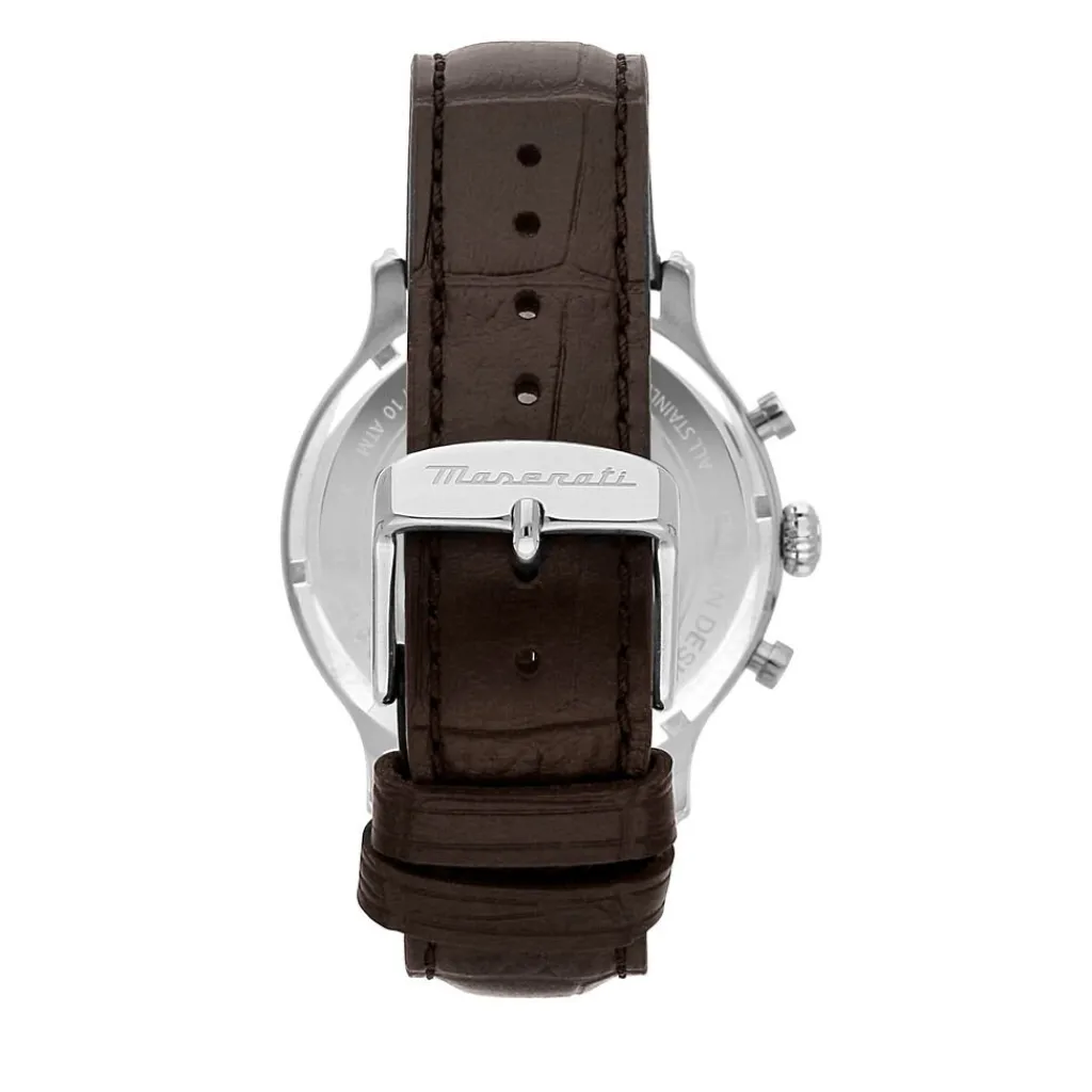 MASERATI Montre Epoca Bleu cadran argenté fond bleu bracelet cuir marron Sale