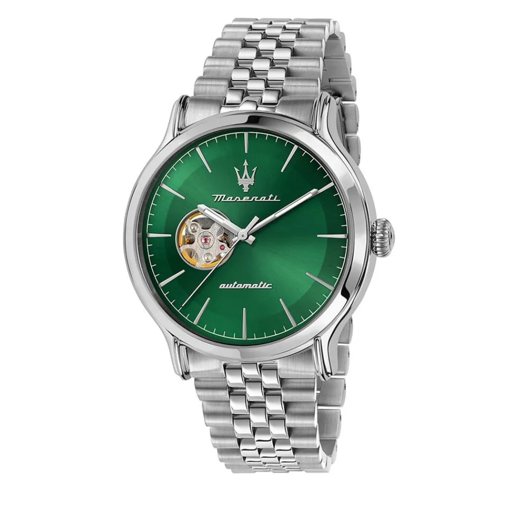 MASERATI Montre Epoca Vert cadran argenté fond vert bracelet métal argenté Outlet