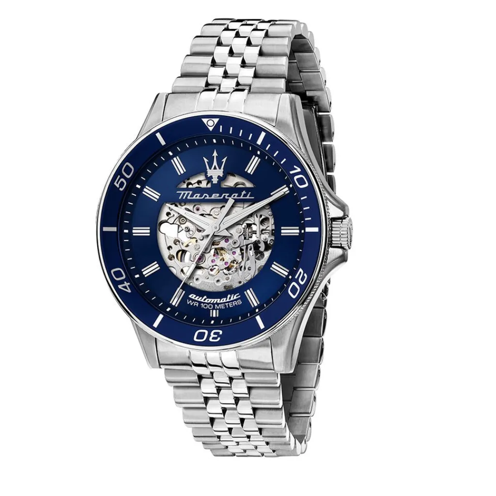 MASERATI Montre Sfida Bleu cadran argenté fond bleu bracelet métal argenté Online