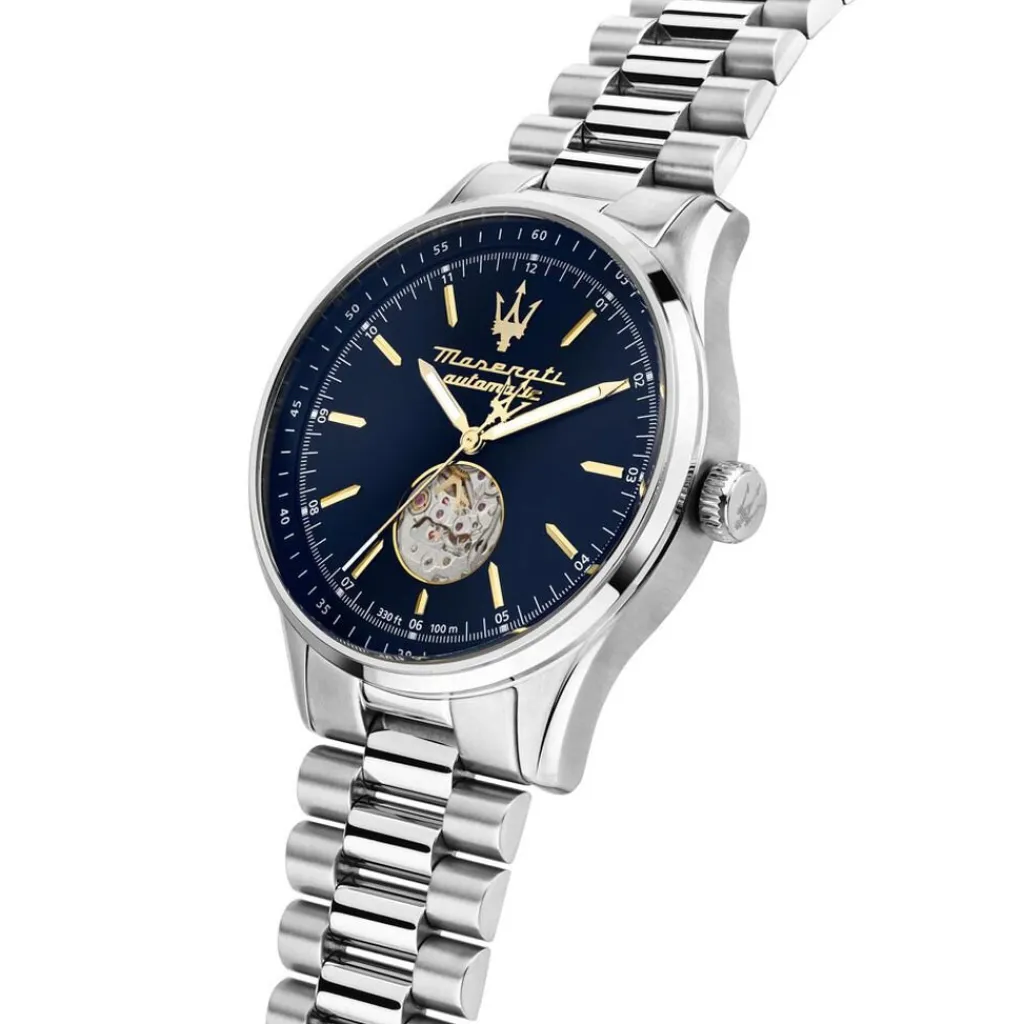 MASERATI Montre Sorpasso Bleu cadran argenté fond bleu bracelet acier argenté Outlet