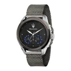 MASERATI Montre Traguardo Noir cadran argenté fond noir bracelet acier gris Online