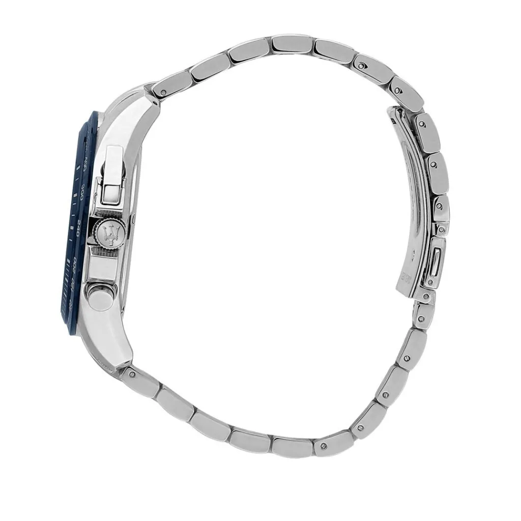 MASERATI Montre Traguardo Bleu cadran argenté fond bleu bracelet acier argenté Hot