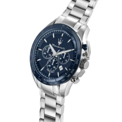 MASERATI Montre Traguardo Bleu cadran argenté fond bleu bracelet acier argenté Hot
