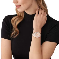MICHAEL KORS Montre Fossil Harlowe Rose cadran rose fond rose bracelet acier doré Best