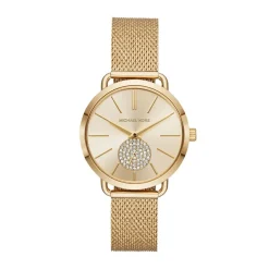 MICHAEL KORS Montre Portia Champagne cadran doré fond champagne bracelet acier doré Outlet