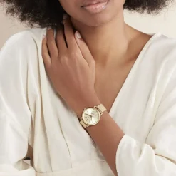 MICHAEL KORS Montre Portia Champagne cadran doré fond champagne bracelet acier doré Outlet