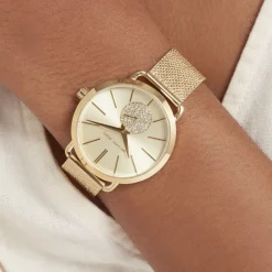 MICHAEL KORS Montre Portia Champagne cadran doré fond champagne bracelet acier doré Outlet