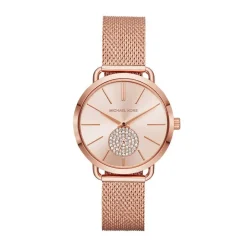 MICHAEL KORS Montre Portia Rose cadran doré rose fond rose bracelet acier doré rose