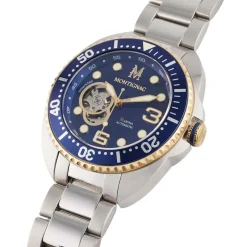 MONTIGNAC Montre Marina Bleu cadran argenté fond bleu bracelet acier argenté Sale