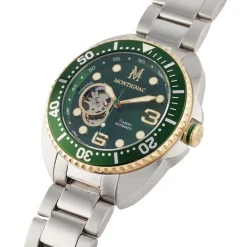 MONTIGNAC Montre Marina Vert cadran argenté fond vert bracelet acier argenté New