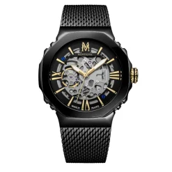 MONTIGNAC Montre Octagon Automatique Noir cadran noir fond noir bracelet acier noir Clearance