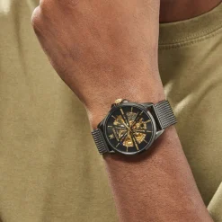 MONTIGNAC Montre Round Automatique Noir cadran noir fond noir bracelet acier noir New