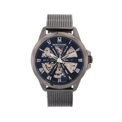 MONTIGNAC Montre Round Automatique Noir cadran gris fond noir bracelet acier gris Outlet