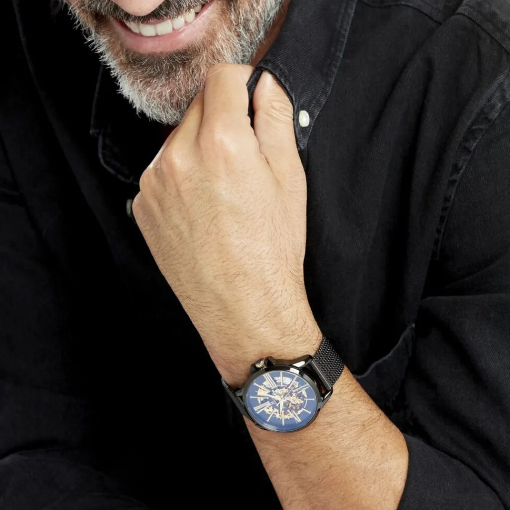 MONTIGNAC Montre Round Automatique Noir cadran noir fond noir bracelet acier noir Hot