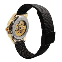 MONTIGNAC Montre Round Automatique Noir cadran doré fond noir bracelet acier noir Online