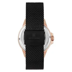 MONTIGNAC Montre Round Automatique Noir cadran doré rose fond noir bracelet acier noir Discount