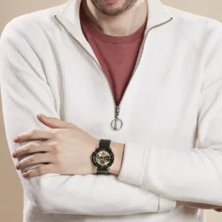 MONTIGNAC Montre Round Noir cadran argente fond noir bracelet acier noir Discount