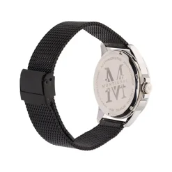 MONTIGNAC Montre Round Noir cadran argenté fond noir bracelet acier noir New