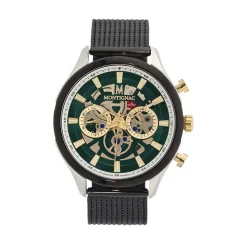MONTIGNAC Montre Round Vert cadran argenté fond vert bracelet acier noir