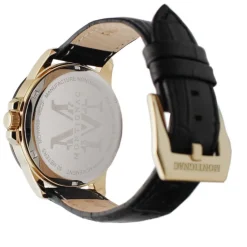 MONTIGNAC Montre Round Vert cadran dore fond vert bracelet cuir noir Clearance