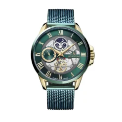 MONTIGNAC Montre Round Vert cadran doré fond vert bracelet acier vert