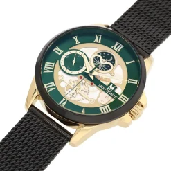 MONTIGNAC Montre Round Vert cadran doré fond vert bracelet acier noir Outlet