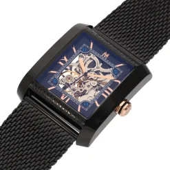 MONTIGNAC Montre Square Automatique Noir cadran noir fond noir bracelet acier noir Hot