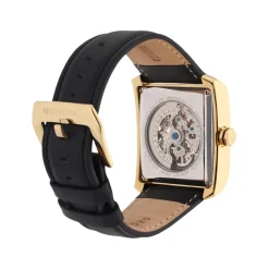 MONTIGNAC Montre Square Automatique Noir cadran doré fond noir bracelet cuir de vache noir Discount