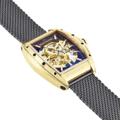 MONTIGNAC Montre Tonneau Automatique Noir cadran doré fond noir bracelet acier noir Sale