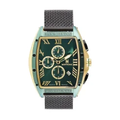 MONTIGNAC Montre Tonneau Vert cadran doré fond vert bracelet acier noir New