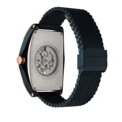 MONTIGNAC Montre Tonneau Automatique Bleu cadran rose fond bleu bracelet acier bleu Discount