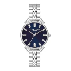 OLIVIA BURTON Montre Art Deco Bleu cadran argenté fond bleu bracelet acier argenté Discount