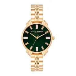 OLIVIA BURTON Montre Art Deco Vert cadran doré fond vert bracelet acier doré Clearance