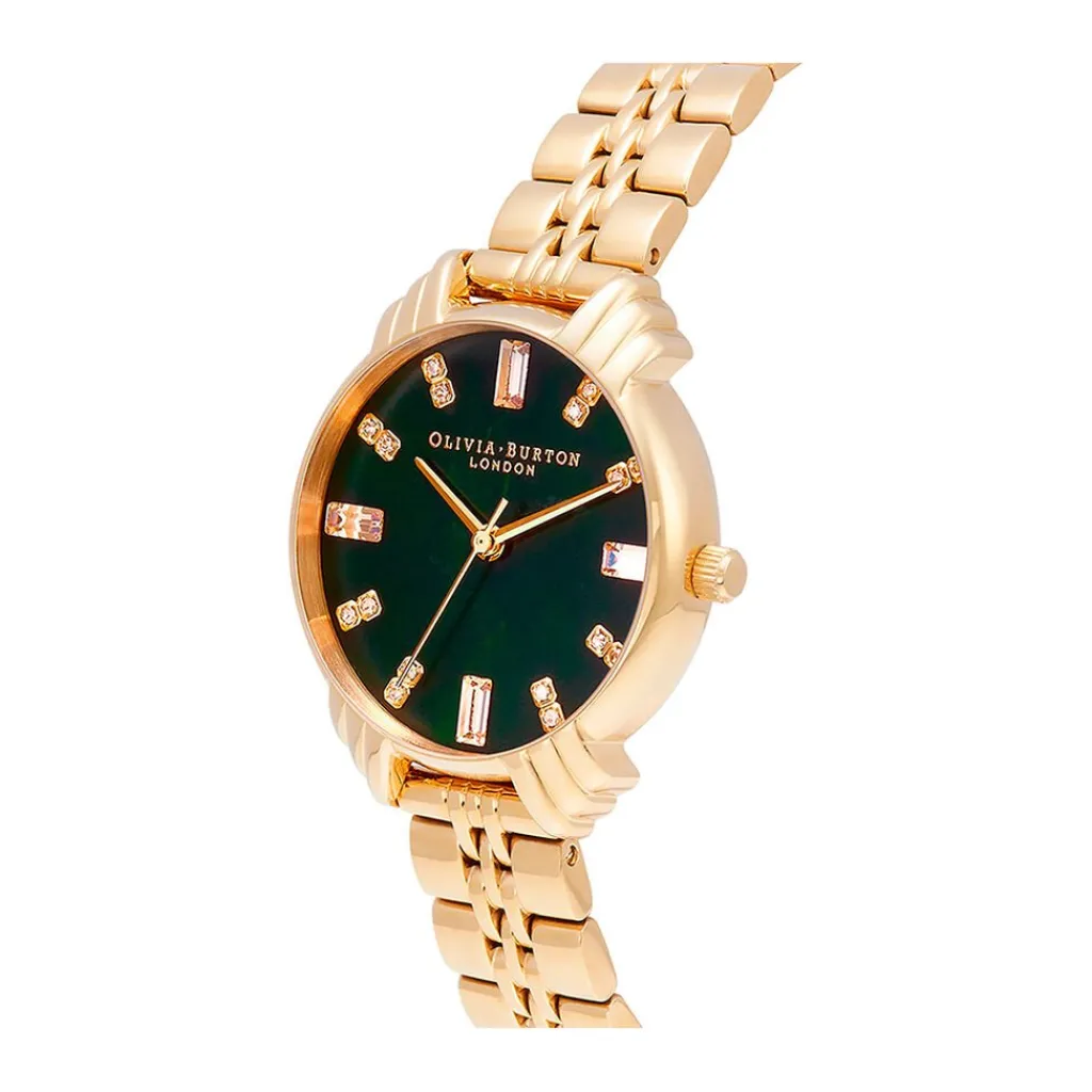 OLIVIA BURTON Montre Art Deco Vert cadran doré fond vert bracelet acier doré Clearance