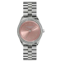 OLIVIA BURTON Montre Bejewelled Rose cadran argenté fond rose bracelet acier argenté Clearance