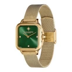 OLIVIA BURTON Montre Grosvenor Vert cadran doré fond vert bracelet acier doré